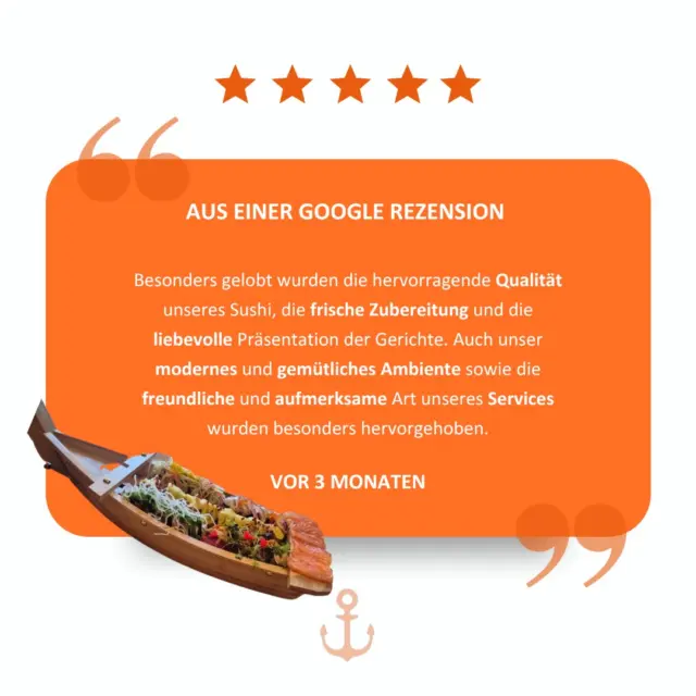 Eure Worte sind unser größtes Kompliment. 🤍✨
Wir freuen uns sehr über dieses tolle Feedback und darüber, dass unsere Leidenschaft für gutes Essen besondere Atmosphäre und herzlichen Service so geschätzt wird. 🍣

Danke, dass ihr eure Erfahrungen mit uns teilt. Wir freuen uns darauf, euch bald wieder bei uns begrüßen zu dürfen! ✨

#Pier23Leer #Leer #SushiLiebe #DankeFürEuerFeedback